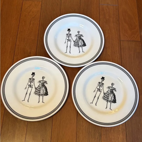 ROYAL Stafford HALLOWEEN Skull Skeleton Couple 3 Salad Plates New - Picture 1 of 1